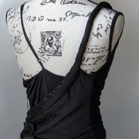 Black Halo Twist Strap Cross Bodice Fitted Mini Little Black Dress - Picture 2 of 10